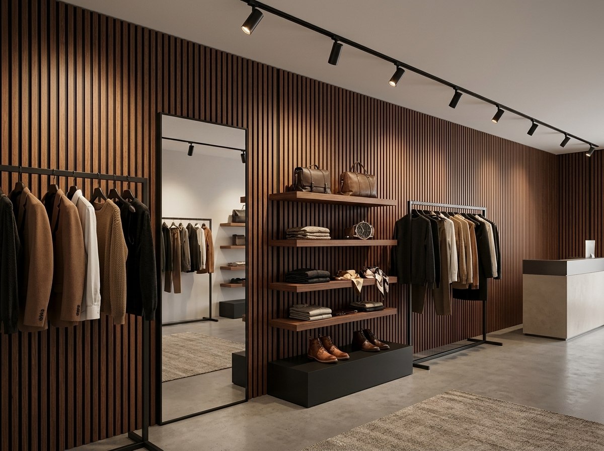 Panel ranurado WPC Bicolor Madera instalado — ejemplo de uso