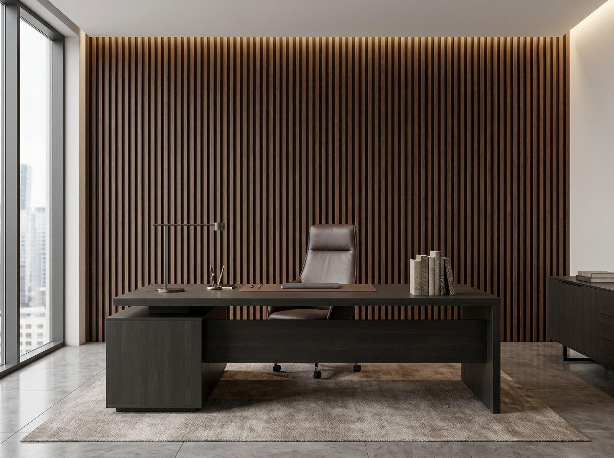 Panel ranurado WPC Bicolor Madera instalado — ejemplo de uso