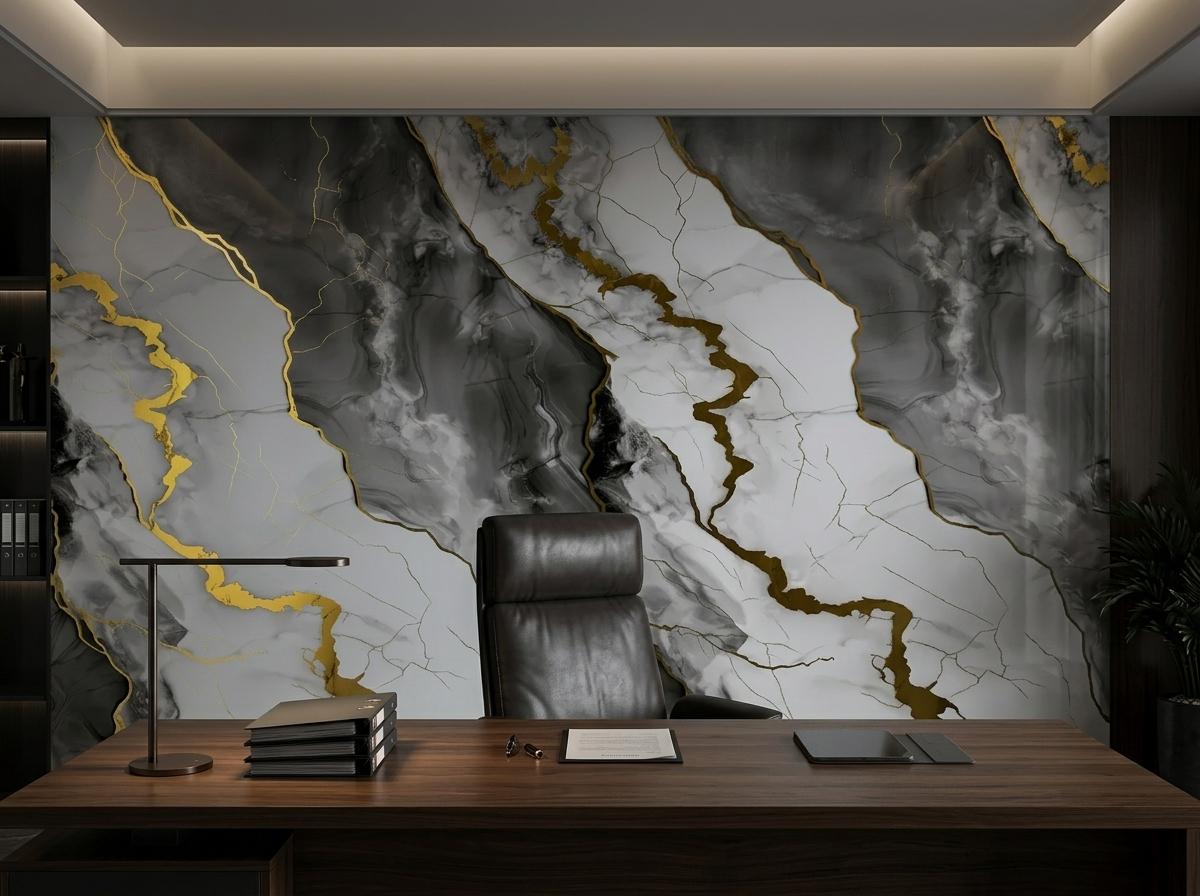 Panel tipo mármol Golden Dark Gray instalado — ejemplo de uso