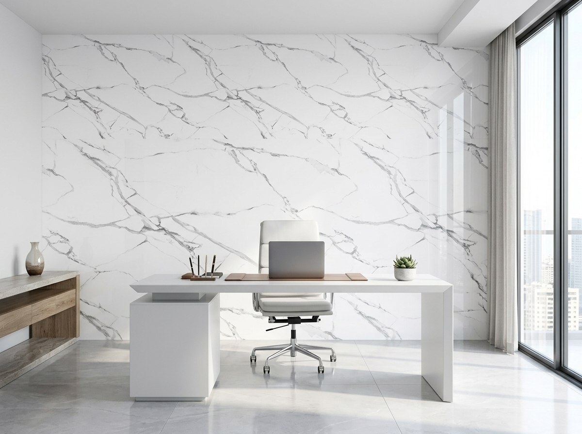 Panel tipo mármol White Marble instalado — ejemplo de uso