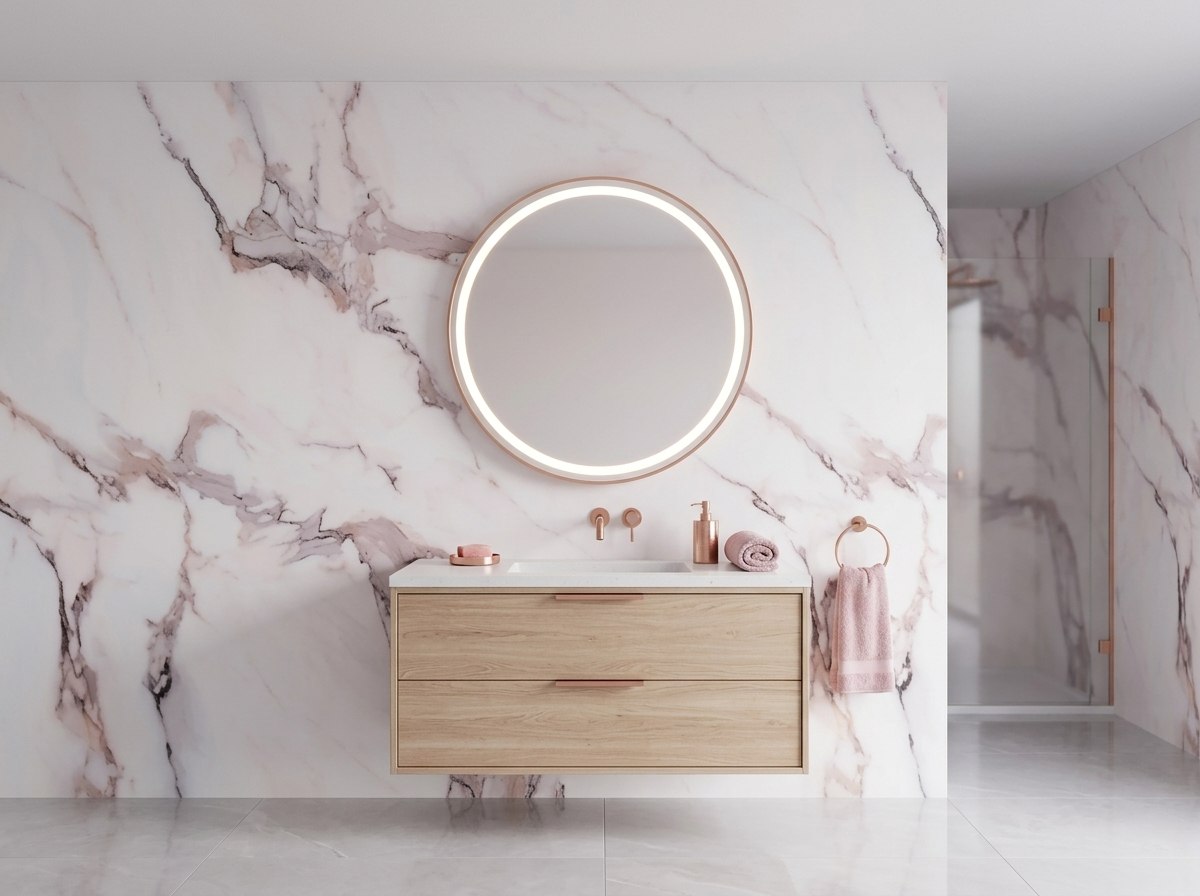 Panel tipo mármol Gray Marble instalado — ejemplo de uso