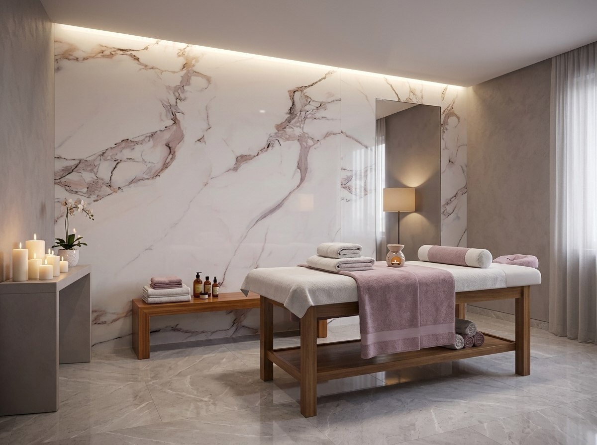 Panel tipo mármol Gray Marble instalado — ejemplo de uso