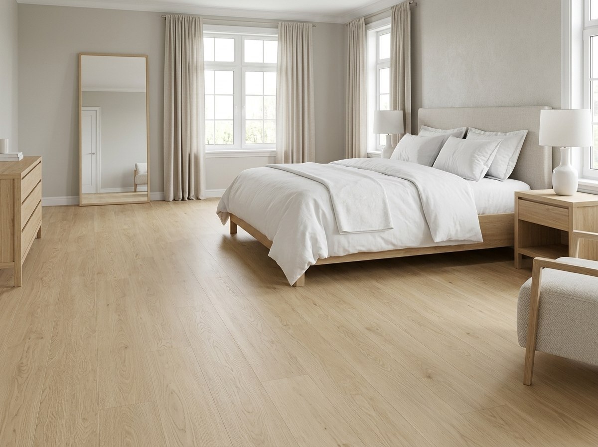 Piso HDF Roble Brown instalado — ejemplo de uso