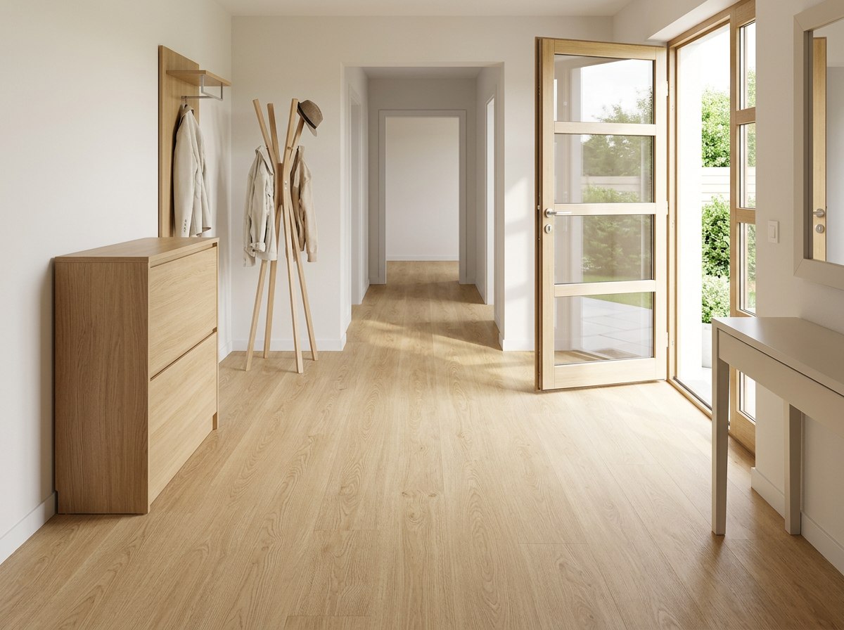Piso HDF Roble Brown instalado — ejemplo de uso