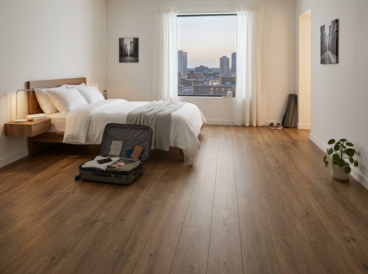 Piso HDF Hardvest Oak instalado — ejemplo de uso
