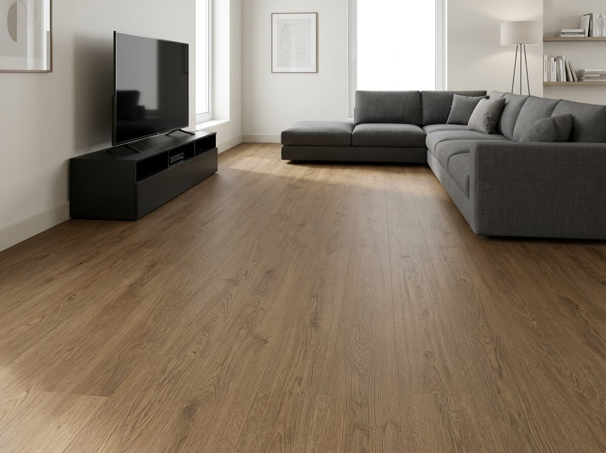Piso HDF Hardvest Oak instalado — ejemplo de uso