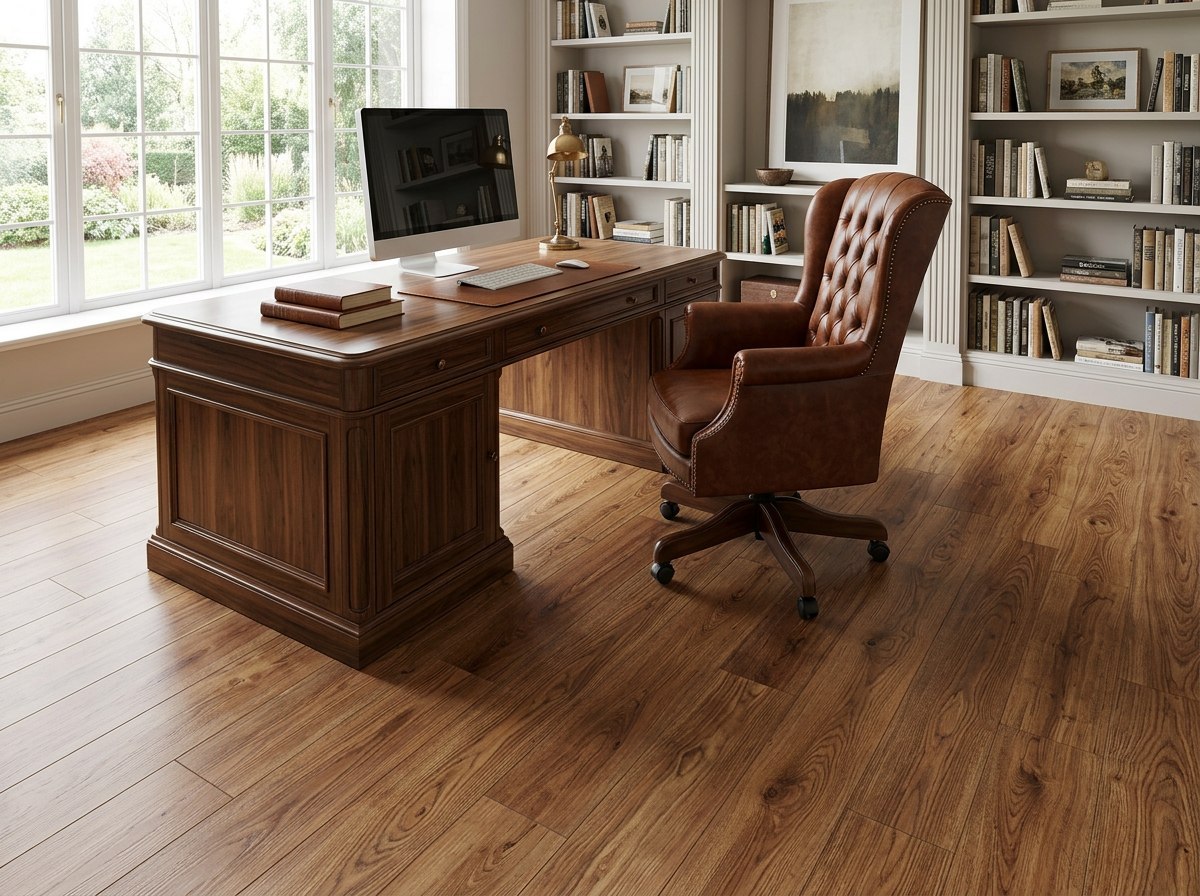 Piso SPC Walnut instalado — ejemplo de uso