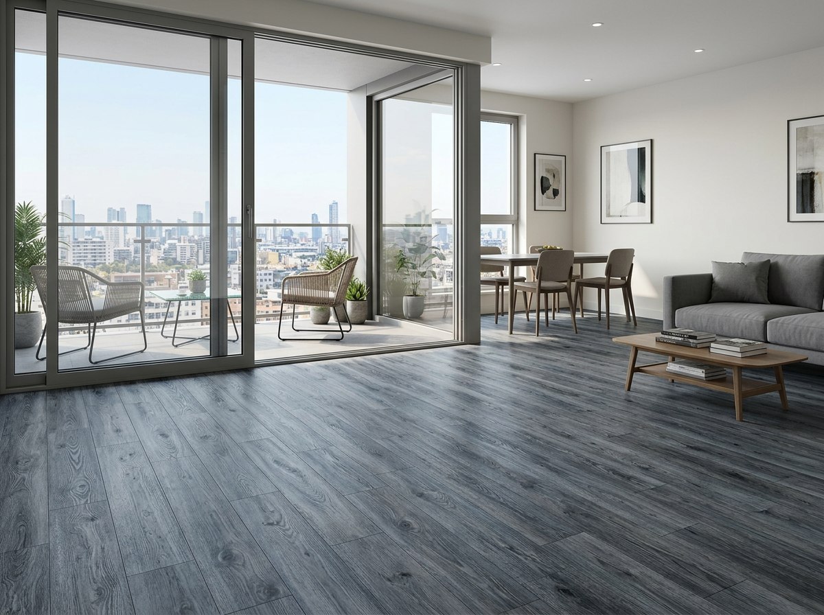 Piso SPC Dark Gray instalado — ejemplo de uso