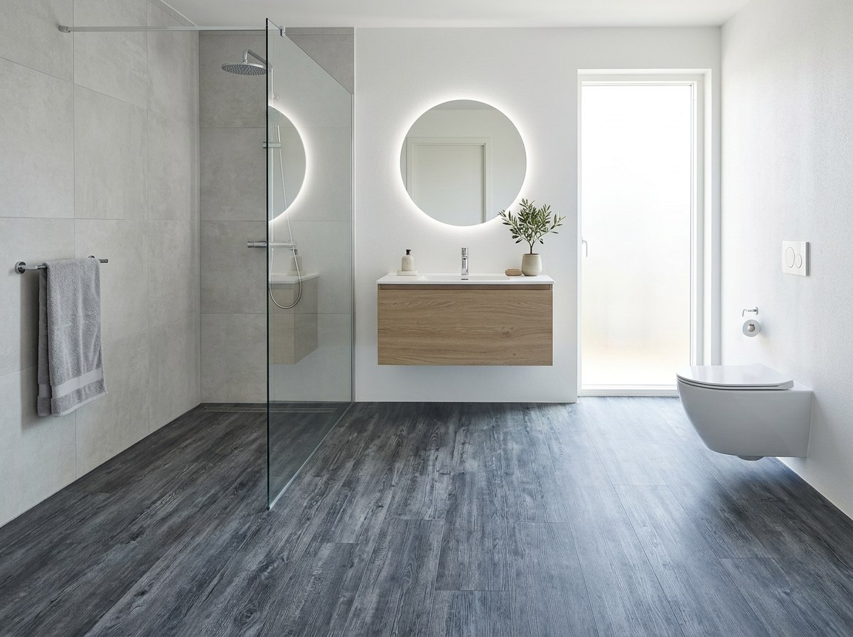 Piso SPC Dark Gray instalado — ejemplo de uso