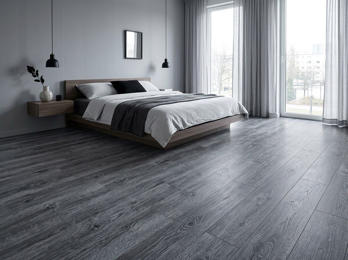 Piso SPC Dark Gray instalado — ejemplo de uso