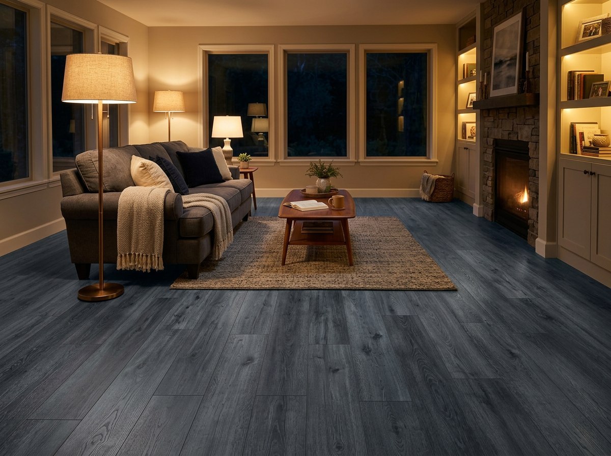 Piso SPC Dark Gray instalado — ejemplo de uso